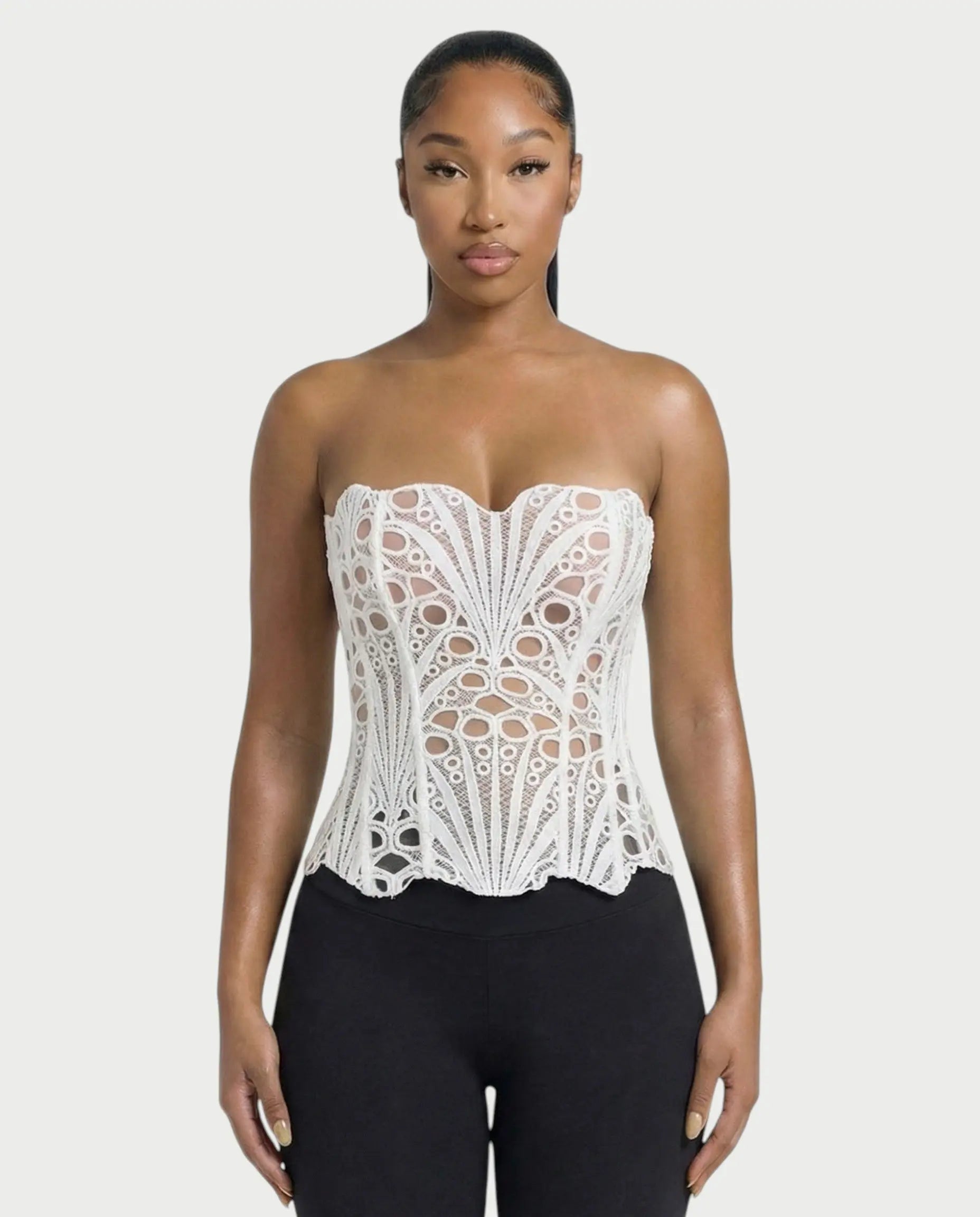 Corset Guipure – Bustier Sans Bretelles Dentelle Sculpturale Laçage Dos Ella&No