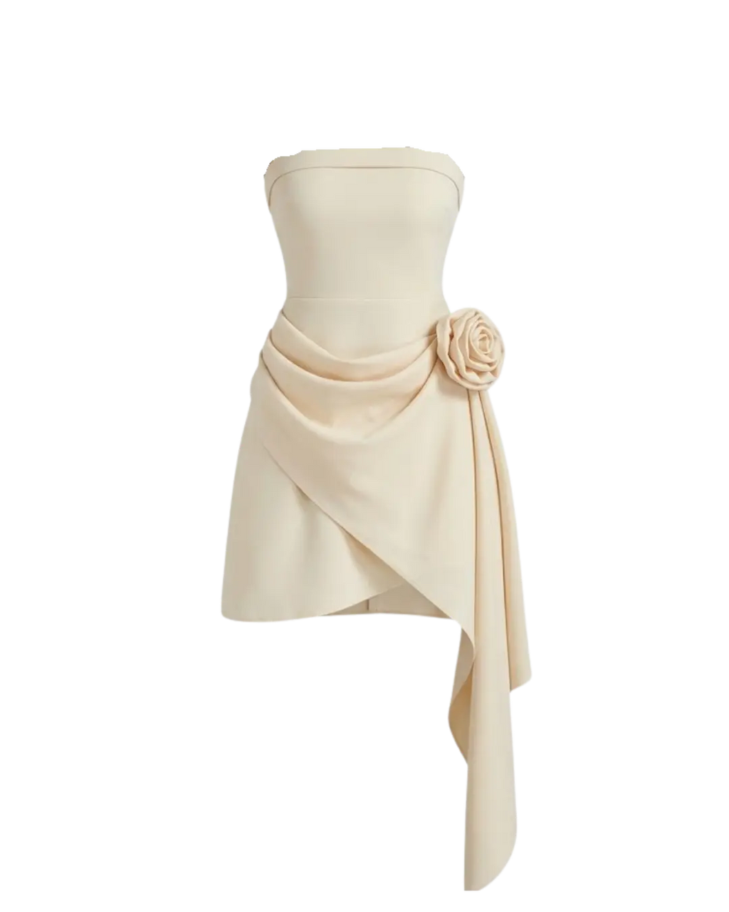 Crème – Robe Bustier Satin Drapé Asymétrique Ella&No