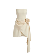 Crème – Robe Bustier Satin Drapé Asymétrique Ella&No