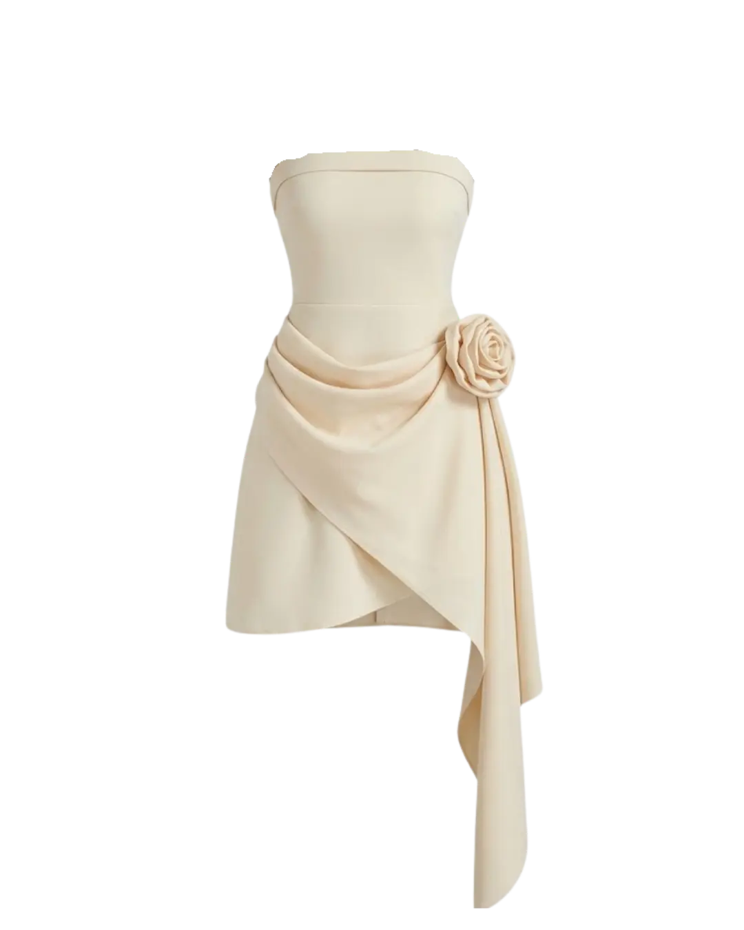 Crème – Robe Bustier Satin Drapé Asymétrique Ella&No