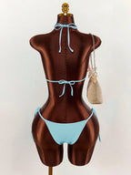 Diamant Turquoise – Monokini Une Pièce Cut-Out Strass & Anneau Doré Liens Latéraux Ella&No