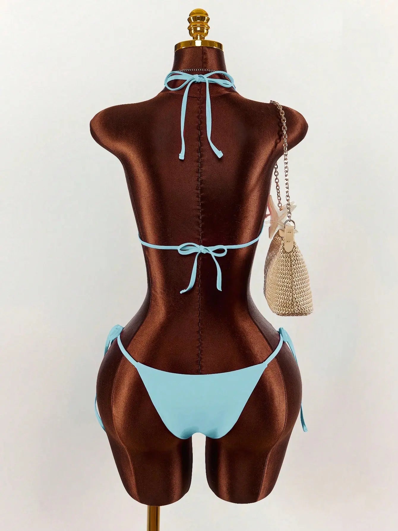 Diamant Turquoise – Monokini Une Pièce Cut-Out Strass & Anneau Doré Liens Latéraux Ella&No