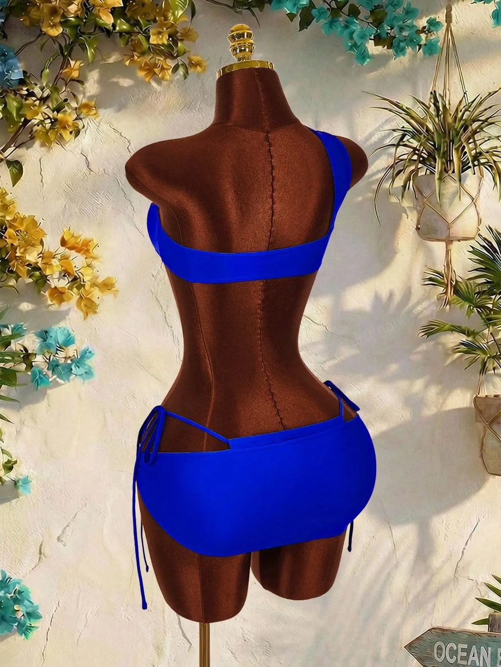 Éclat Royal – Ensemble 3 Pièces Bikini Bandeau Anneau Doré & Jupe Drapée Liens Latéraux Ella&No