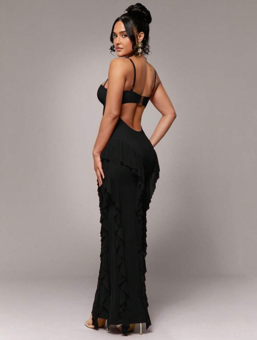 Passionaria - Mermaid Bustier Corset Dress with Vertical Ruffles in Georgette Crêpe