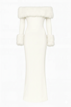 Anastasia – Robe Longue en Maille & Fausse Fourrure