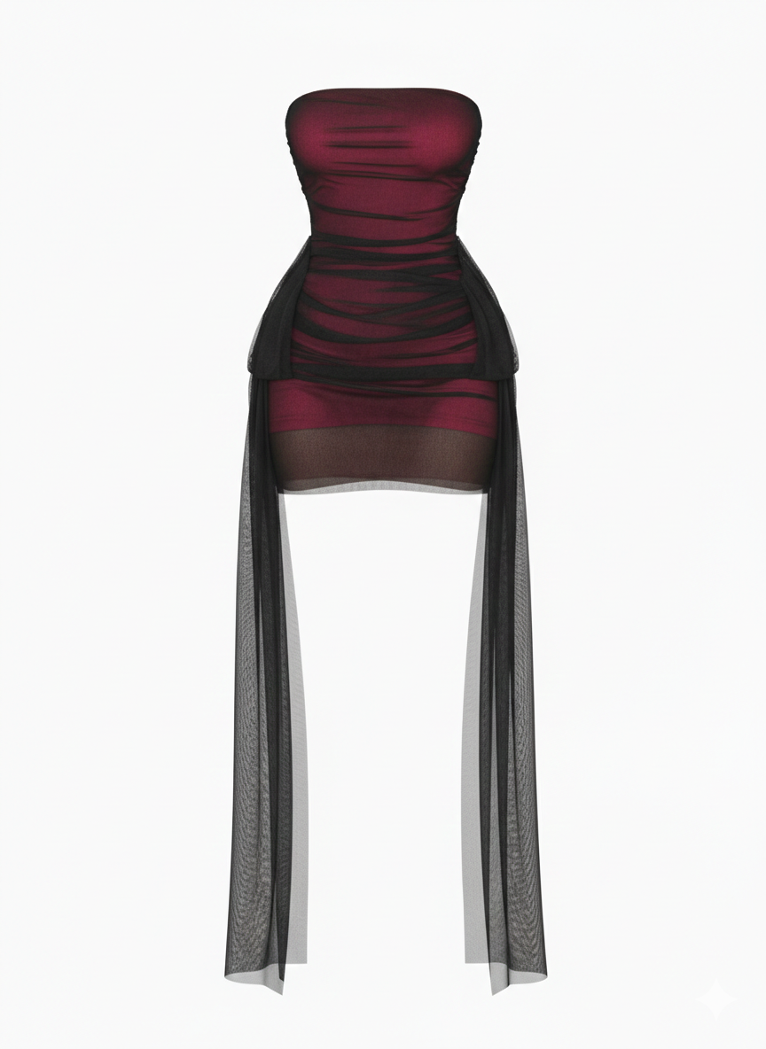 Cataleya – Robe Bustier Drapée Tulle & Voiles Longs