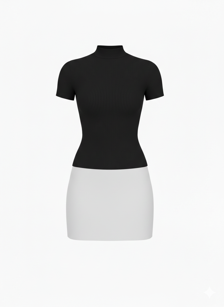 Kenza – Robe Moulante Bicolore à Col Montant