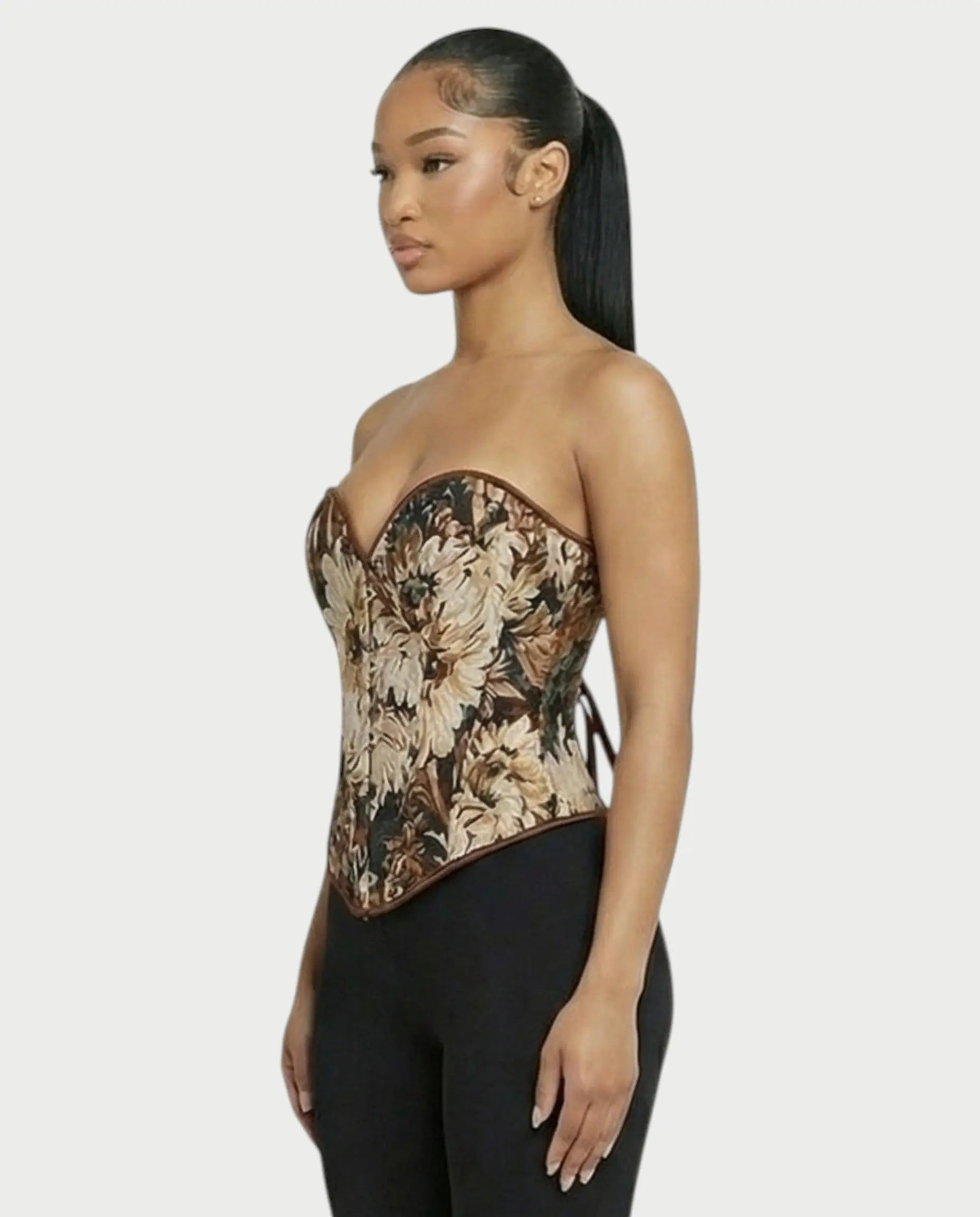 Jardin Baroque – Corset Bustier Tapisserie Florale Laçage Satiné Décolleté Cœur Ella&No