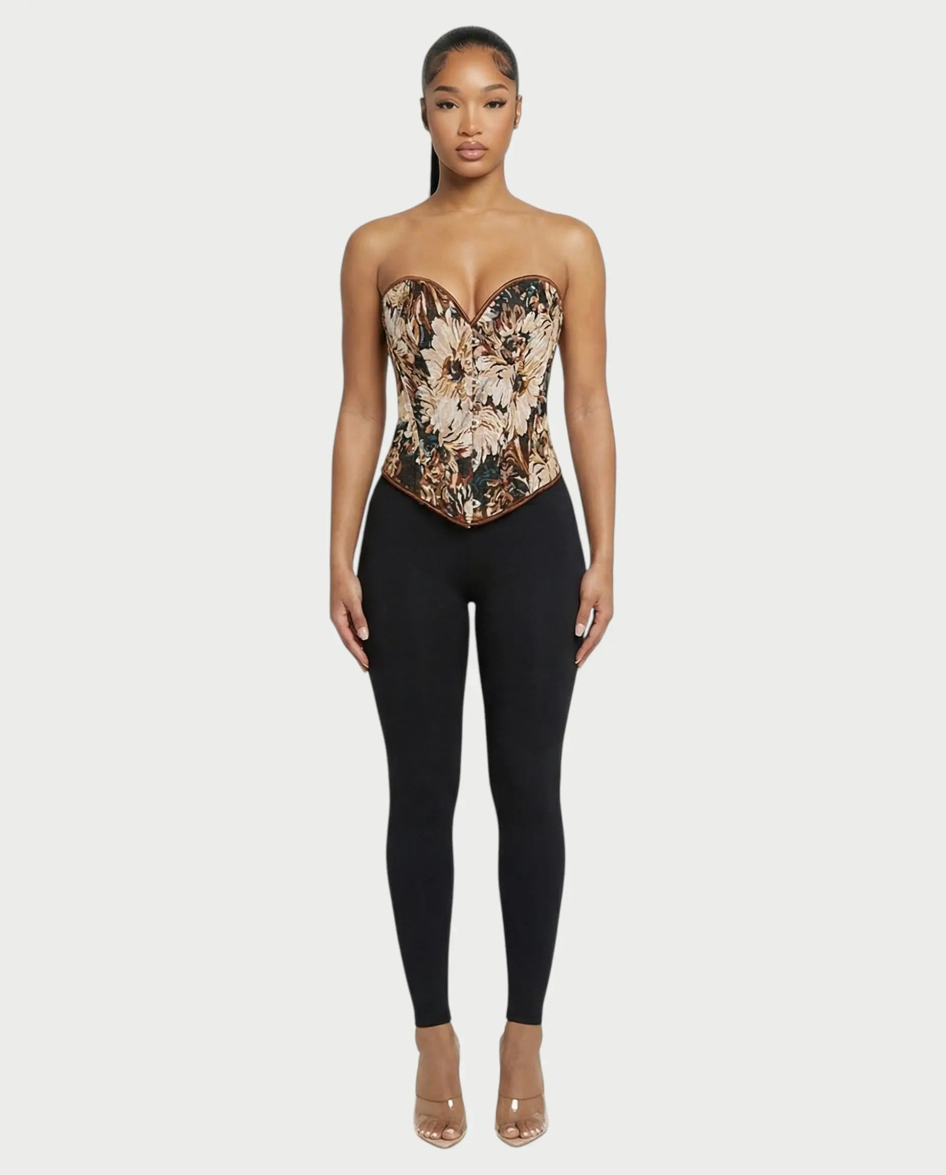 Jardin Baroque – Corset Bustier Tapisserie Florale Laçage Satiné Décolleté Cœur Ella&No