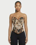 Jardin Baroque – Corset Bustier Tapisserie Florale Laçage Satiné Décolleté Cœur Ella&No