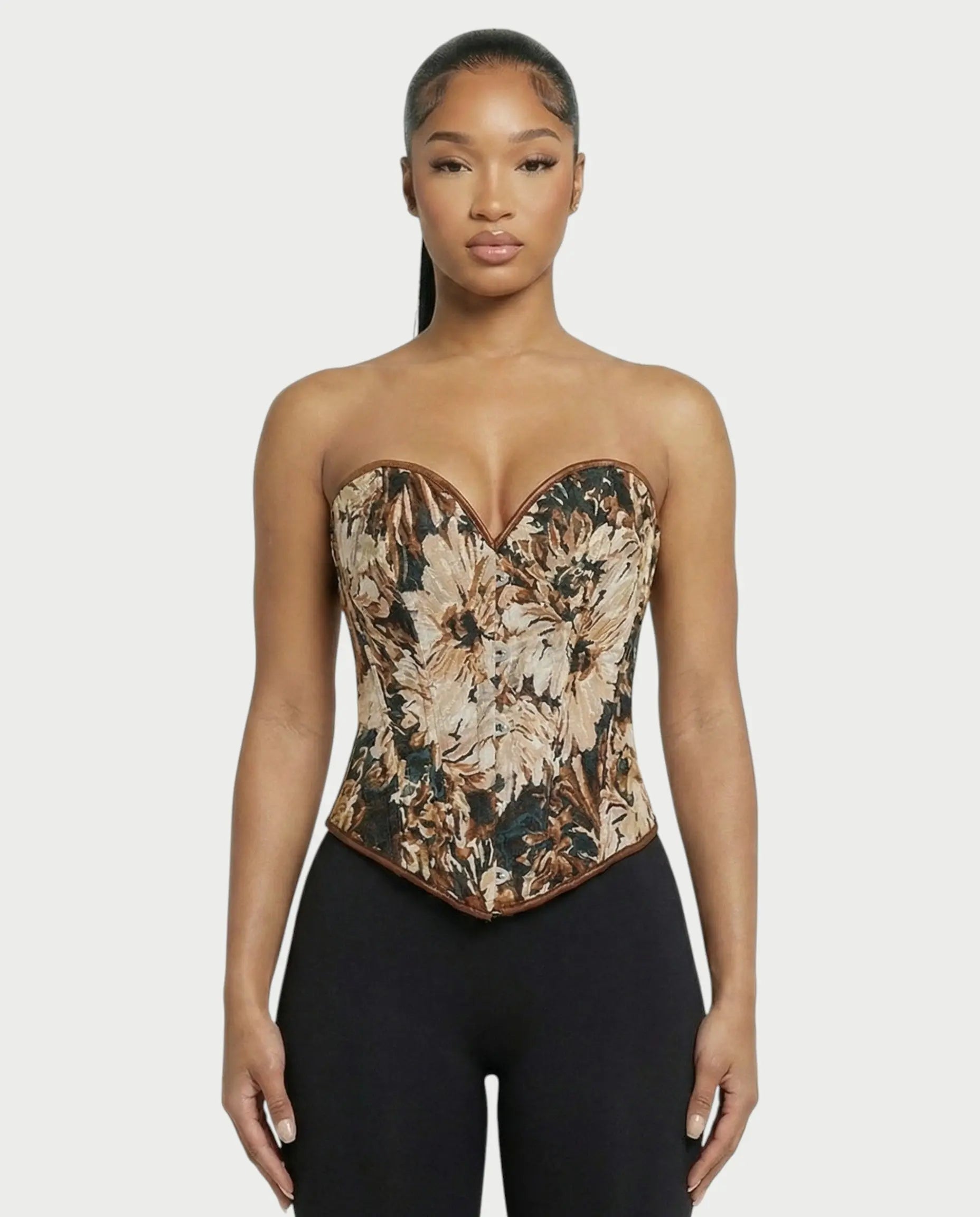 Jardin Baroque – Corset Bustier Tapisserie Florale Laçage Satiné Décolleté Cœur Ella&No