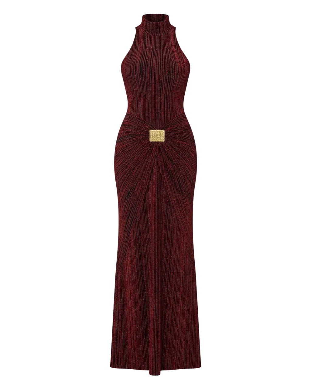 L'Énigmatique – Robe Longue Drapée à Col Montant & Boucle Dorée Ella&No