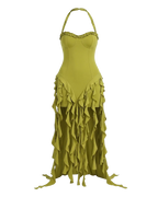 Méduse – Mini Robe Moulante Tissu Laiteux Col Licou Dos Nu Pompon Ella&No