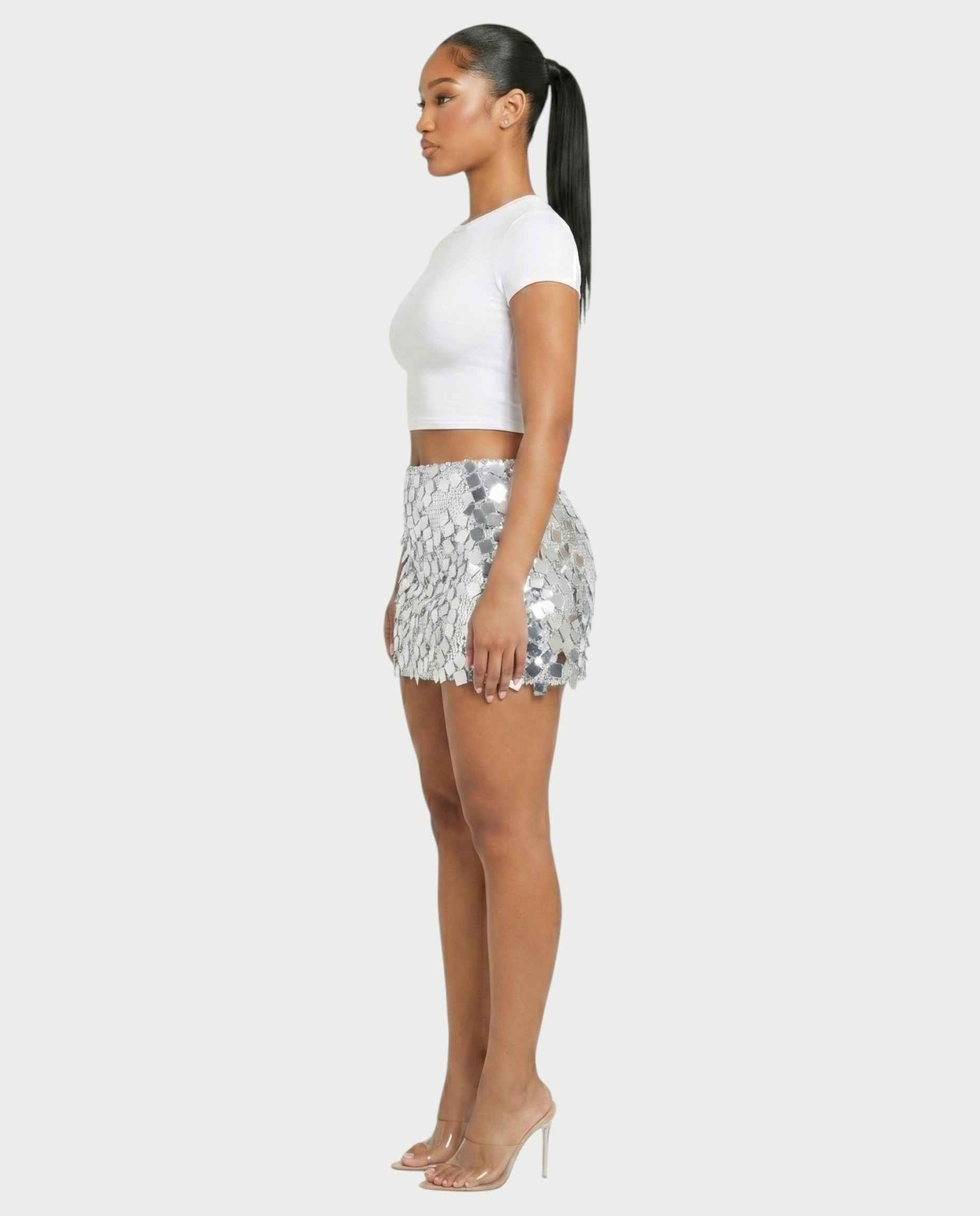 Mini jupe sequins Eranya argentée