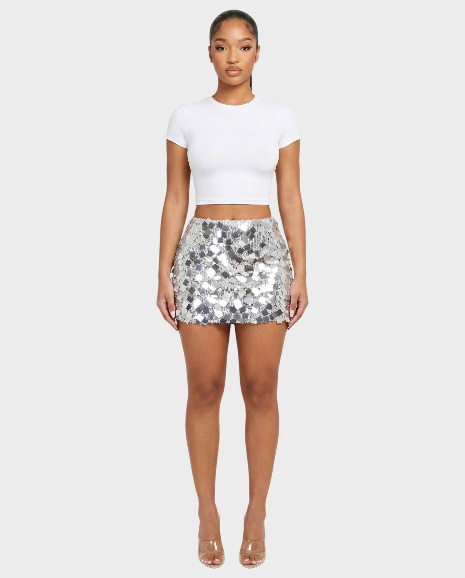 Mini jupe sequins Eranya argentée