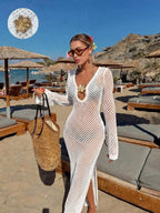 Mykonos Dream – Robe Maxi Crochet Filet Col V Manches Longues Fente Ella&No
