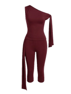 Naïa – Ensemble 2 Pièces Top Col Asymétrique Pantalon 7/8 Fluide Ella&No
