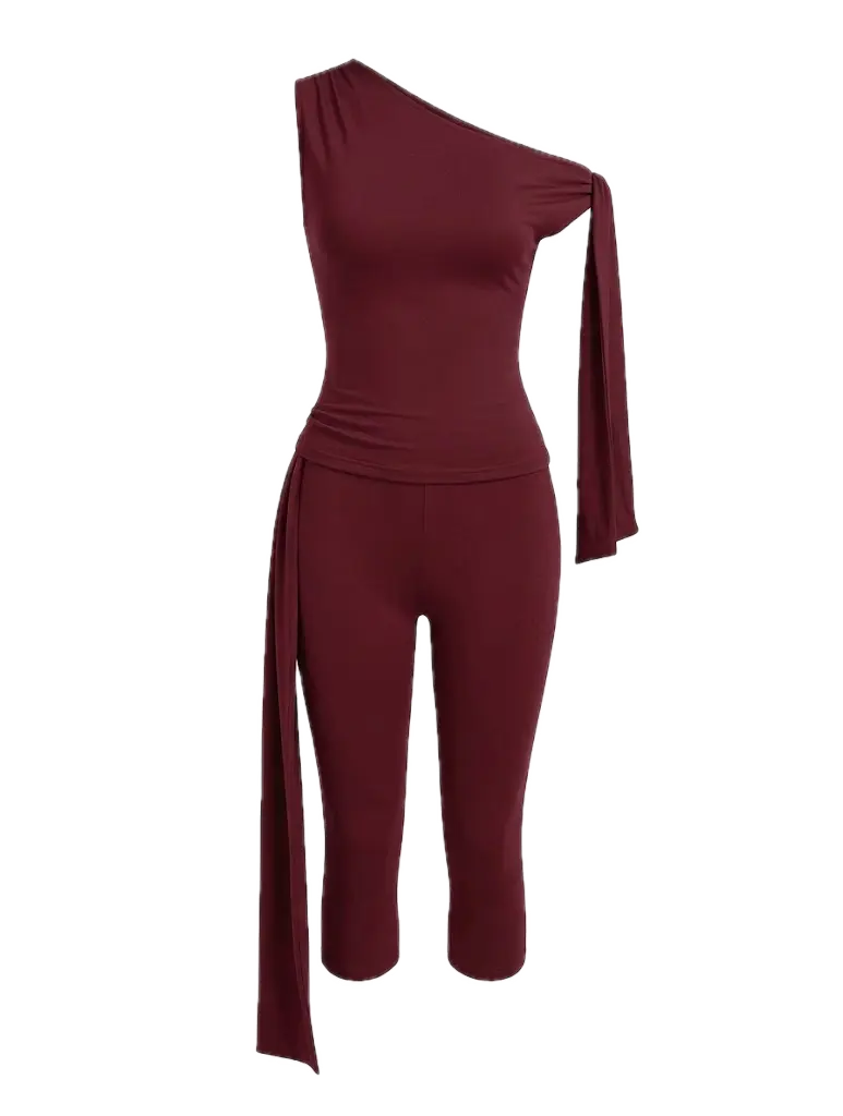 Naïa – Ensemble 2 Pièces Top Col Asymétrique Pantalon 7/8 Fluide Ella&No