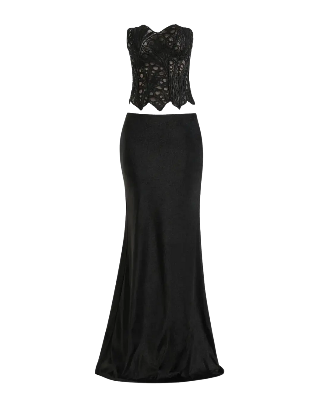 Noire – Ensemble Corset Dentelle & Jupe Maxi Satin Ella&No