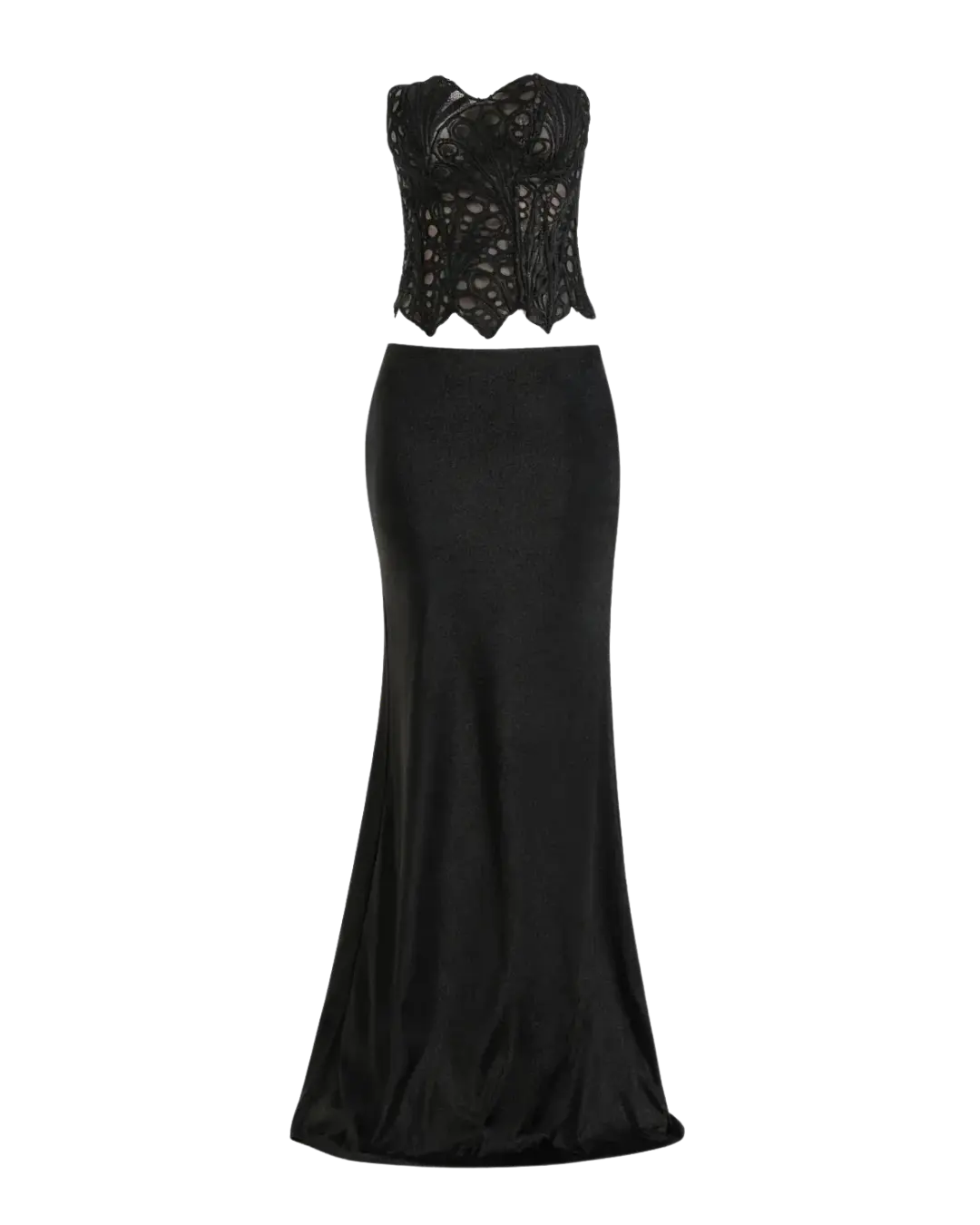 Noire – Ensemble Corset Dentelle & Jupe Maxi Satin Ella&No
