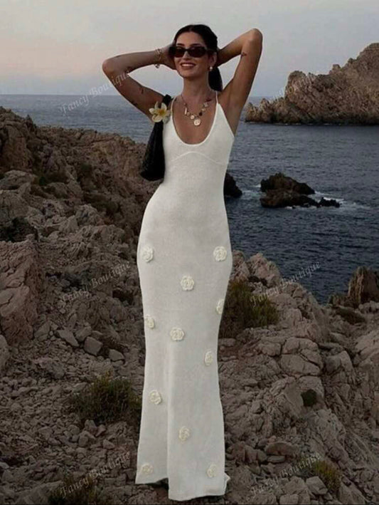 Robe Coquette – Robe Maxi pull tricoté à fleurs 3D - Ella&No  
