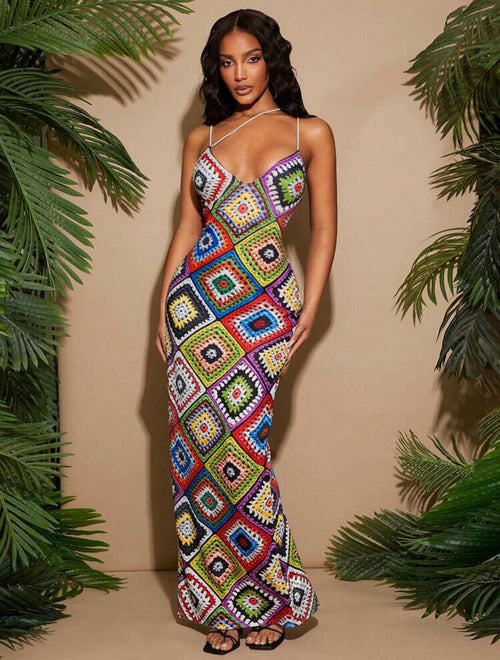 Robe longue crochet multicolore – Style Côte Amalfitaine - Ella&No  