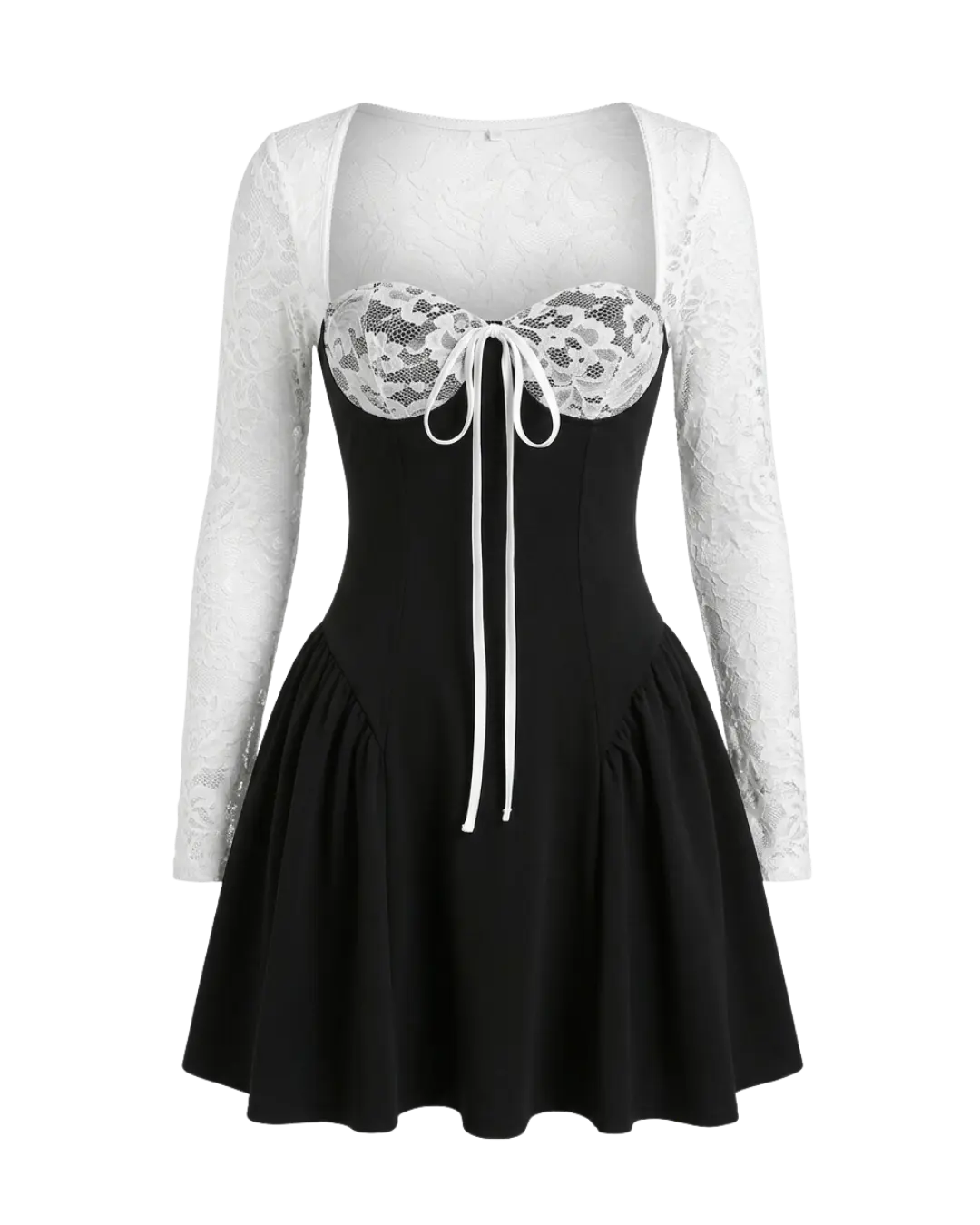 Royale – Mini Robe Corset Dentelle Blanche Tutu Manches Longues Ella&No