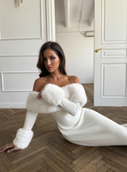 Anastasia – Robe Longue en Maille & Fausse Fourrure