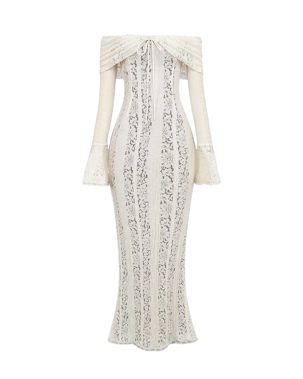 Élégance et Séduction - Robe blanche en dentelle à manches longues et épaules dénudées Ella&No