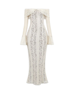 Élégance et Séduction - Robe blanche en dentelle à manches longues et épaules dénudées Ella&No