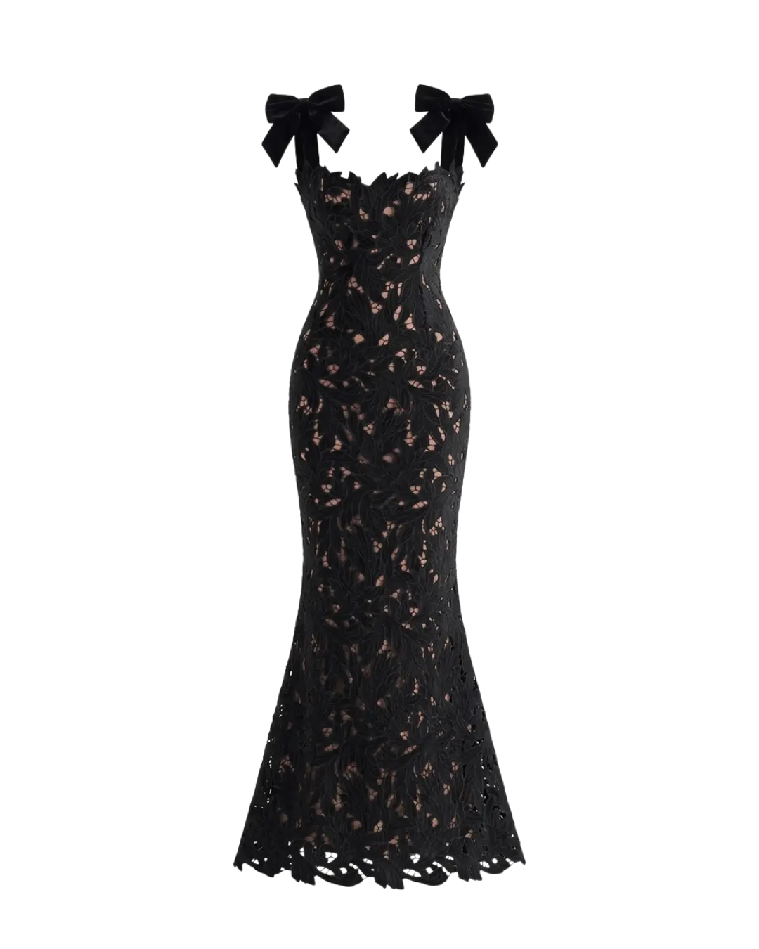 Selma – Robe Longue Sans Manches Tissu Laiteux Col Haut Nœud Dentelle Ella&No