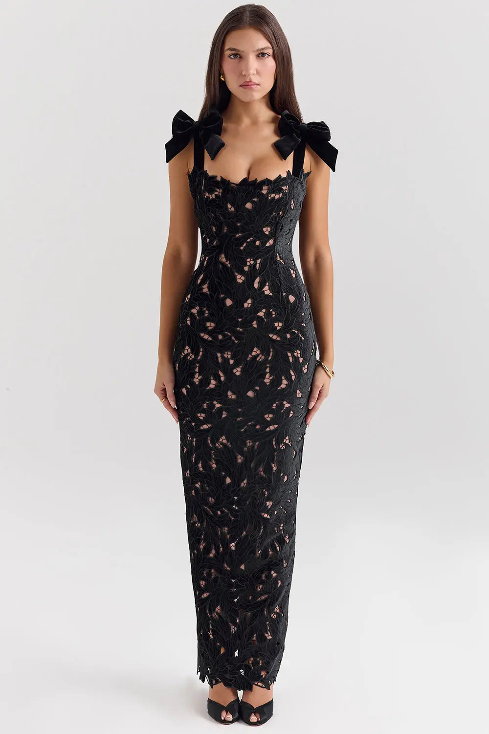 Robe longue sans manches en dentelle avec nœud selma Ella&No