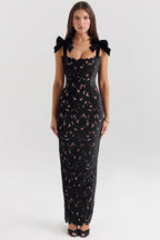 Robe longue sans manches en dentelle avec nœud selma Ella&No