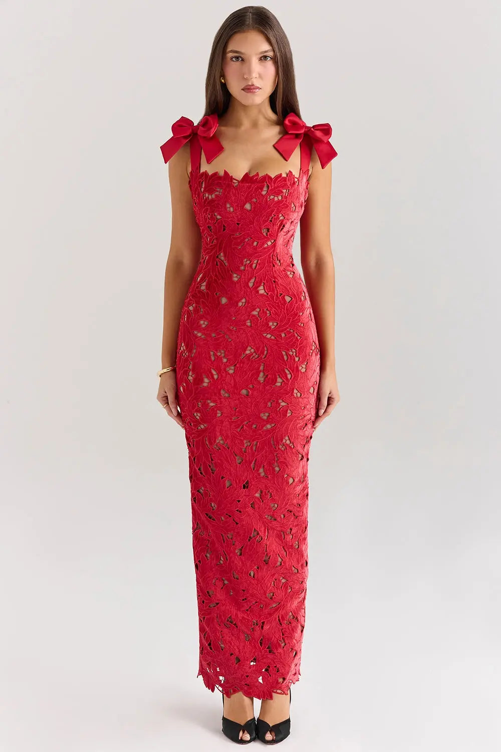 Robe longue sans manches en dentelle avec nœud selma Ella&No