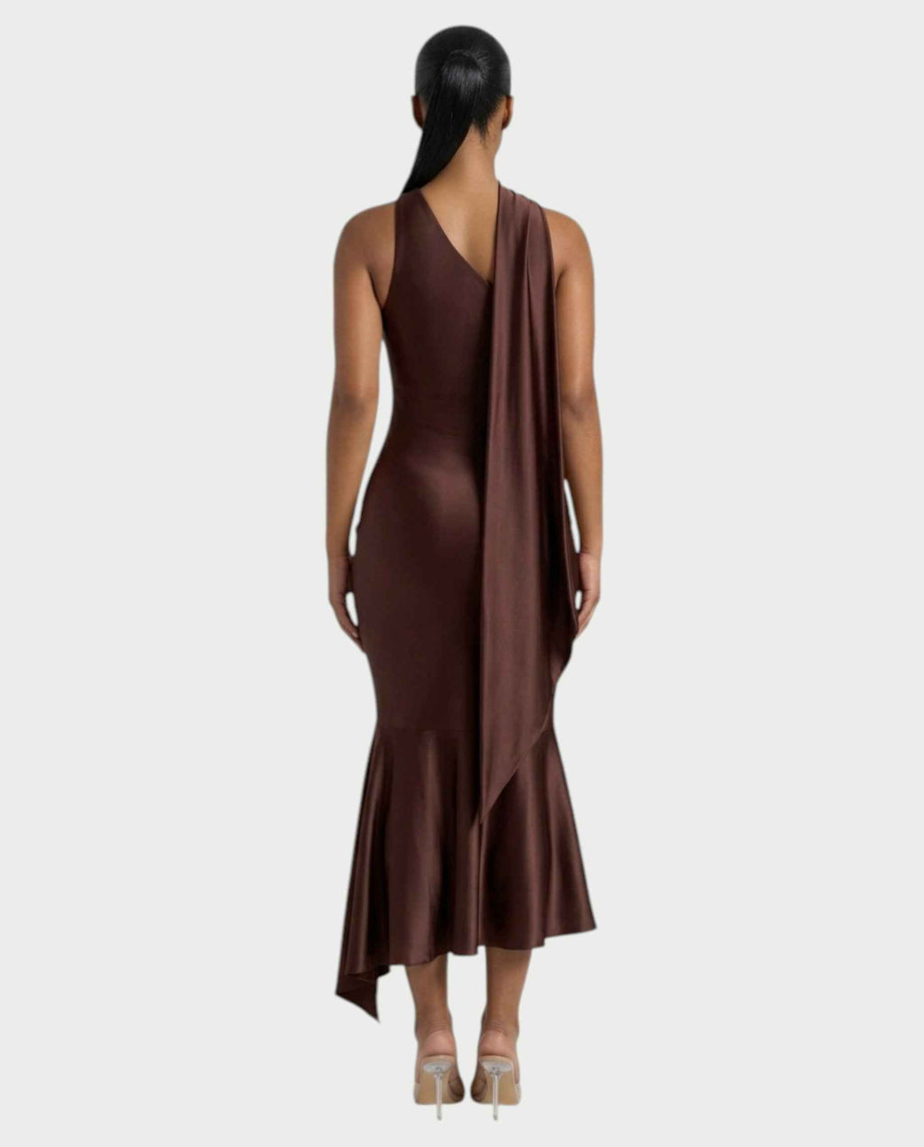 Robe midi satin Silla écharpe