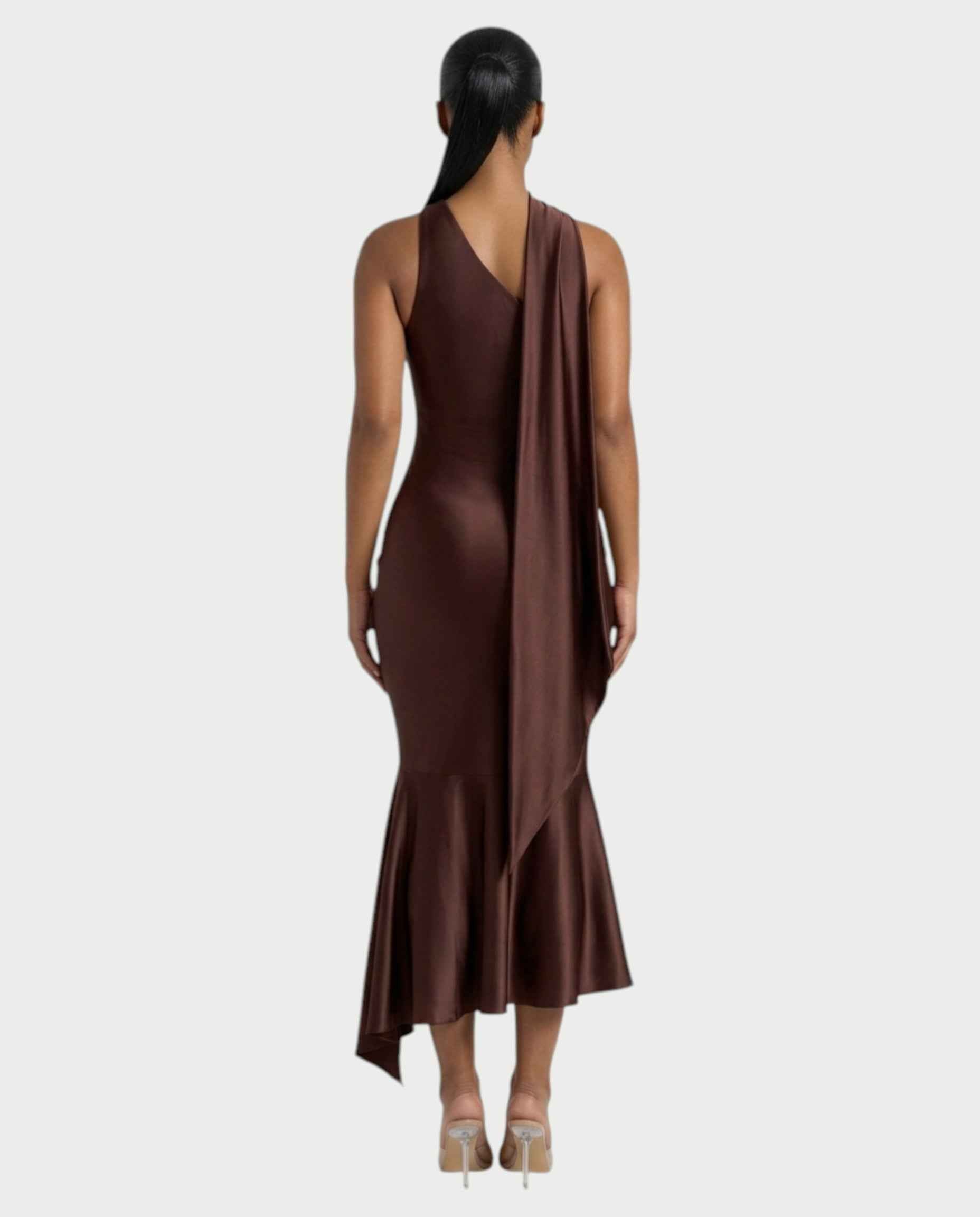 Robe midi satin Silla écharpe