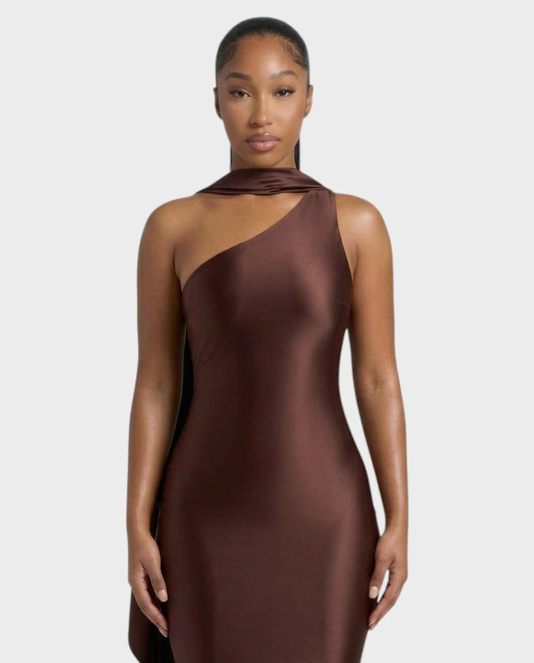 Robe midi satin Silla écharpe