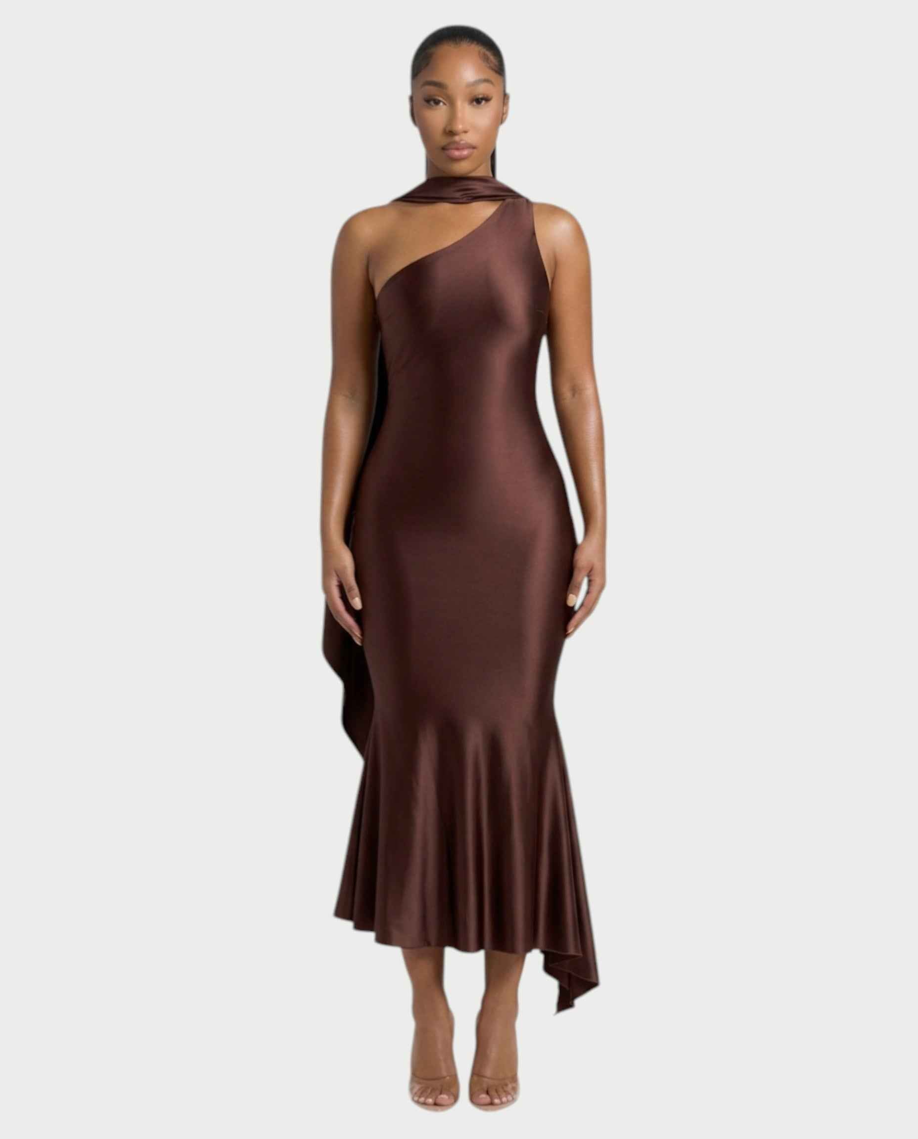 Robe midi satin Silla écharpe