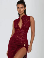 Sira – Robe Longue Dentelle Stretch Découpes Trou de Serrure Sans Manches Ella&No