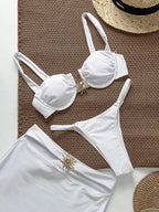Sol Dorado – Ensemble 3 Pièces Bikini Bustier Broche Soleil Doré & Jupe Maxi Ella&No