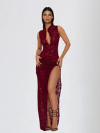 Sira – Robe Longue Dentelle Stretch Découpes Trou de Serrure Sans Manches Ella&No