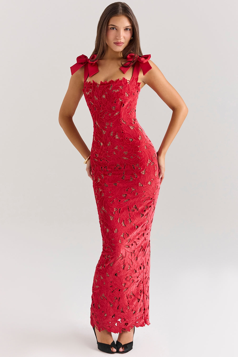 Robe longue sans manches en dentelle avec nœud selma Ella&No