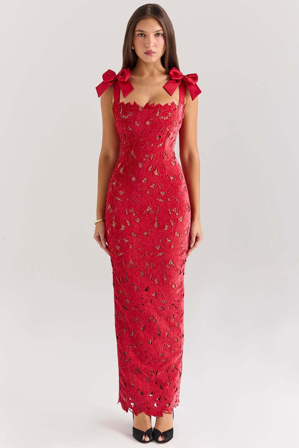 Robe longue sans manches en dentelle avec nœud selma Ella&No