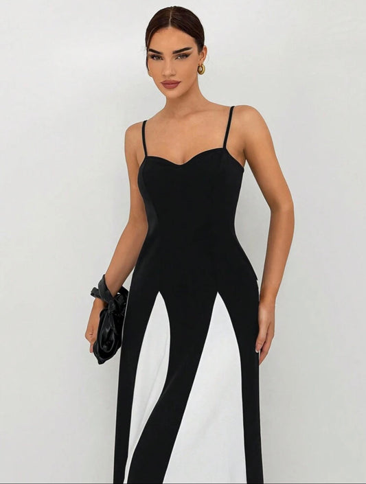 Élégance Contrastée – Robe Longue dos nu encolure cœur - Ella&No  