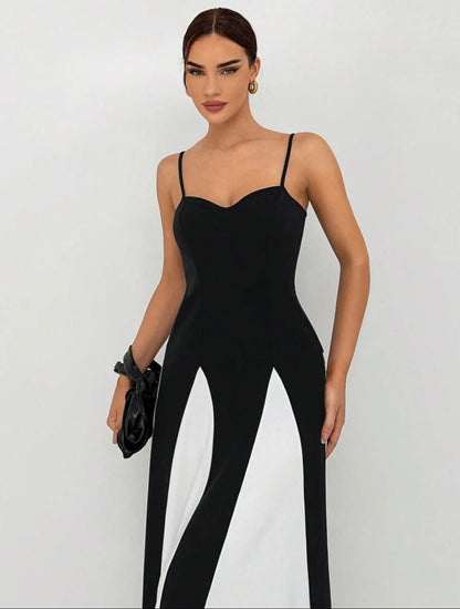 Élégance Contrastée – Robe Longue dos nu encolure cœur - Ella&No  