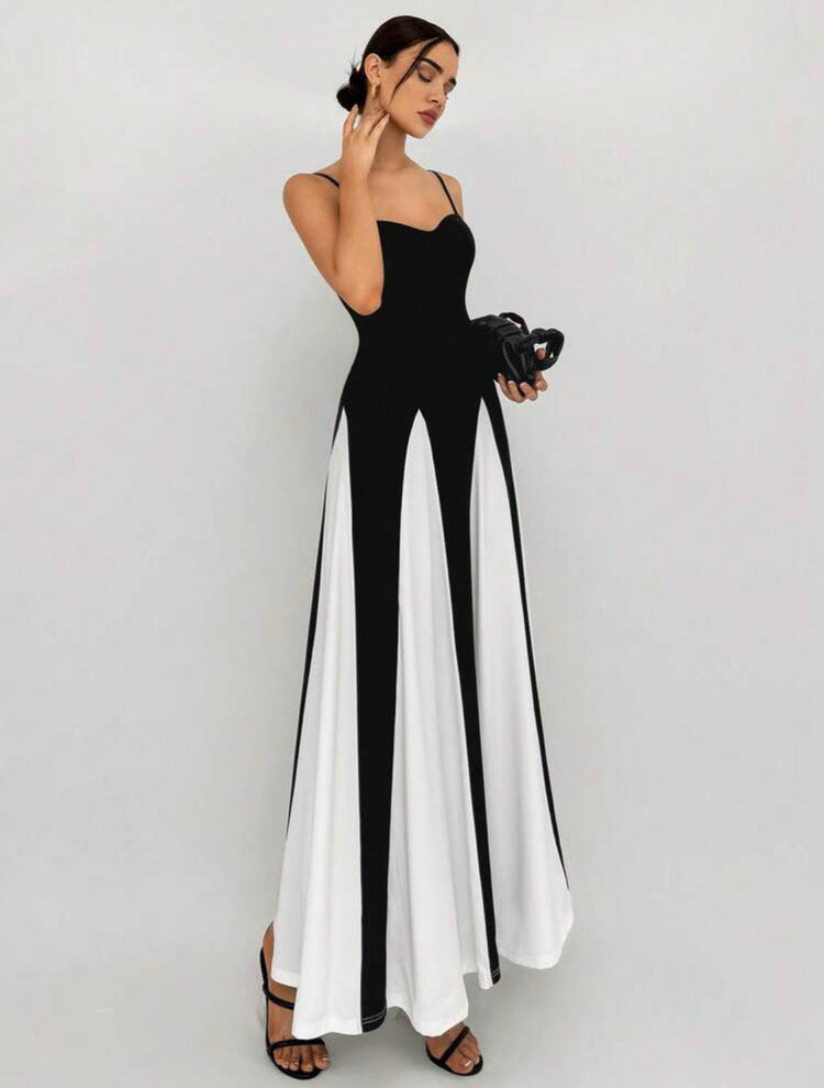 Élégance Contrastée – Robe Longue dos nu encolure cœur - Ella&No  