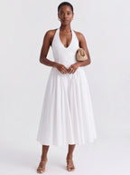 Alice - Mid-Length Halter Dress with Fitted Bodice and Flowy Skirt
