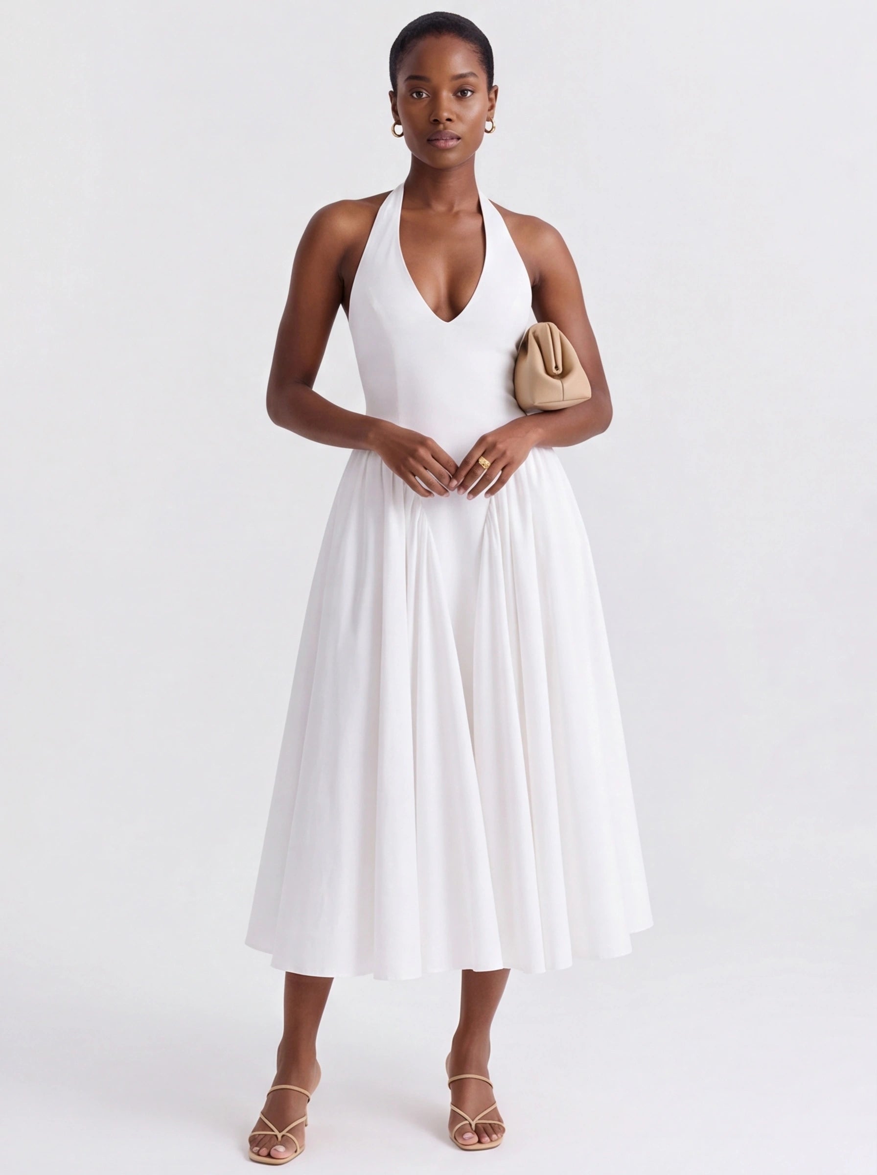 Alice - Mid-Length Halter Dress with Fitted Bodice and Flowy Skirt