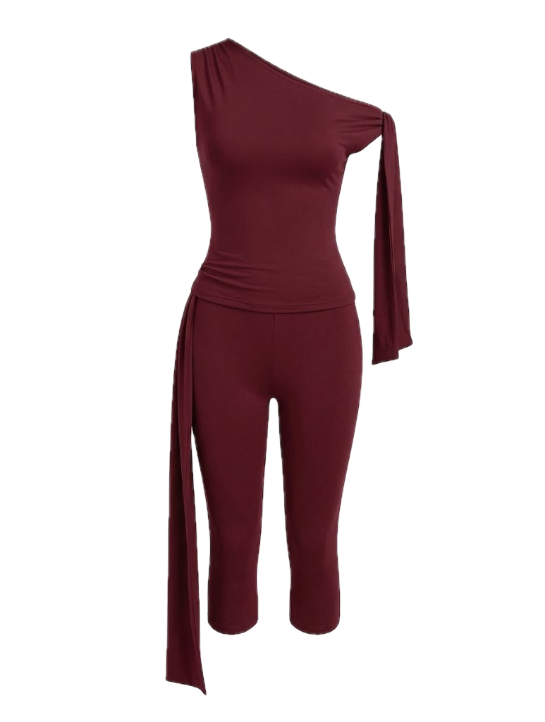 Naïa – Ensemble 2 Pièces Top Col Asymétrique Pantalon 7/8 Fluide Ella&No