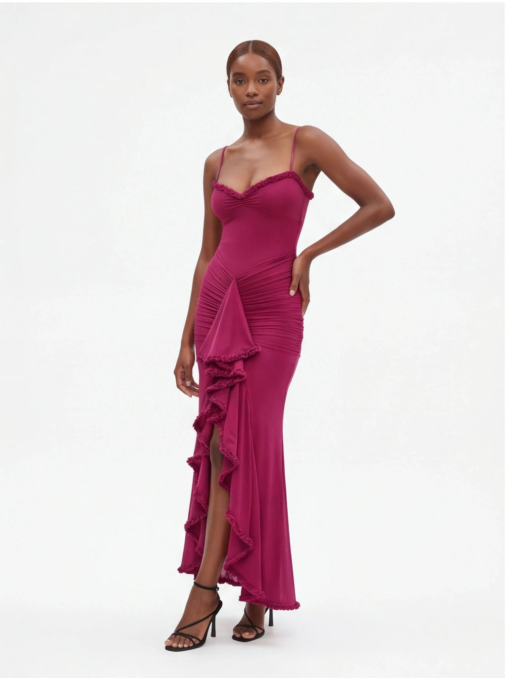 Léna - فستان طويل شبكي مطاطي بدون أكمام بقصة ضيقة